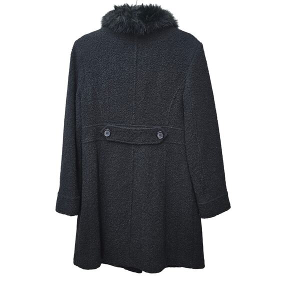 Vintage Giacca Black Pea Coat with Faux Fur Collar M - Picture 2 of 14